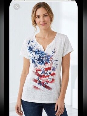 Indigo Cream Red Graphic Tee Relaxed Short Sleeve
